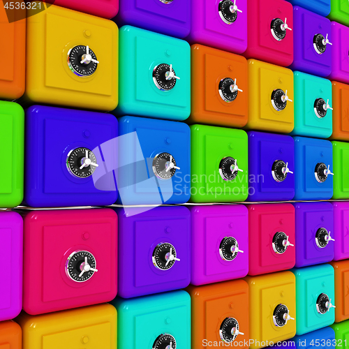 Image of Many colorful safes. 3d render