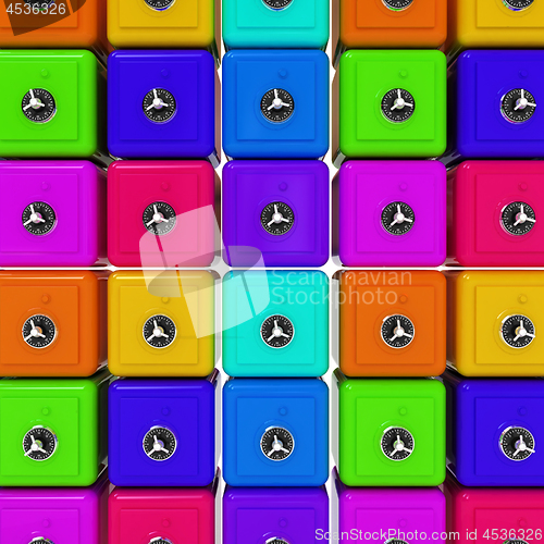 Image of Many colorful safes. 3d render