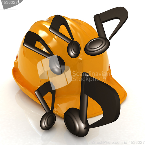 Image of Music notes and hard hat. 3d render