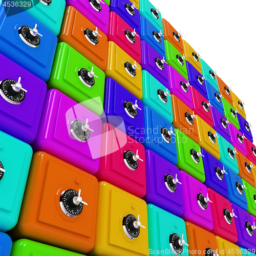 Image of Many colorful safes. 3d render