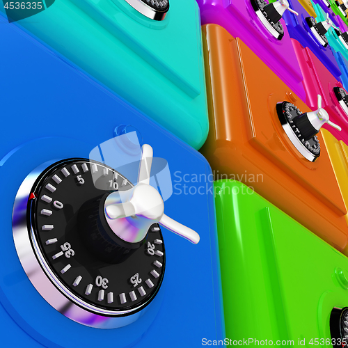 Image of Many colorful safes. 3d render