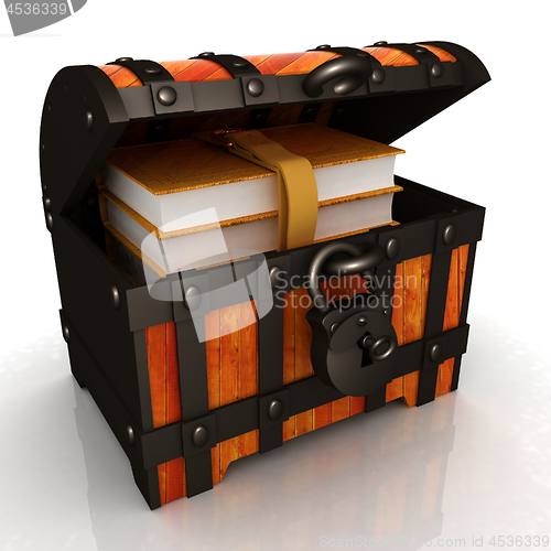 Image of Leather Books in a Chest. 3d render