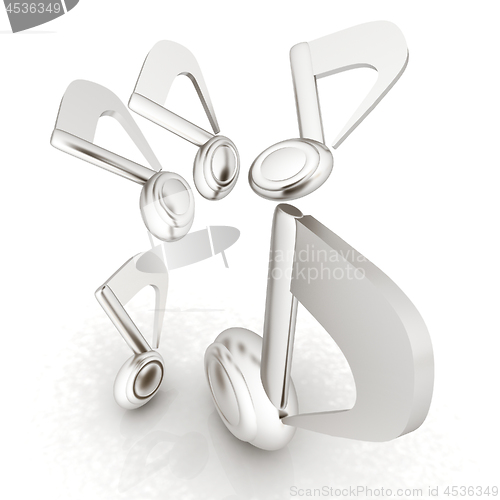 Image of White metallic music notes. 3d render