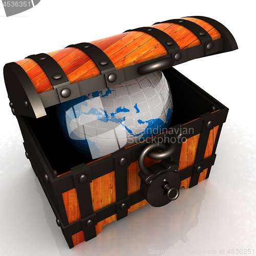 Image of Earth in wood chest. Original global ecology concept of saved Ea