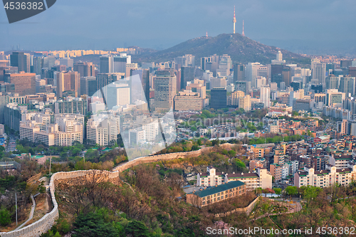 Image of Seoul skyline on sunset, South Korea.