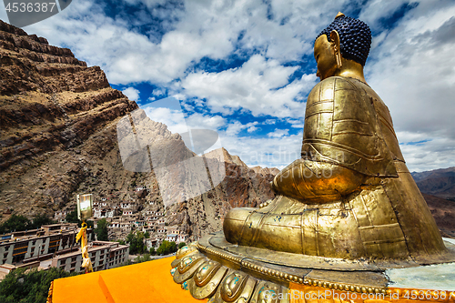Image of Buddha statue and Hemis monastery. Ladakh