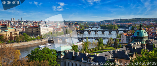 Image of Panoramic view of Prague bridges over Vltava river from Letni P