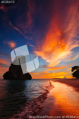 Image of Sunset on Pranang beach. Railay , Krabi Province Thailand