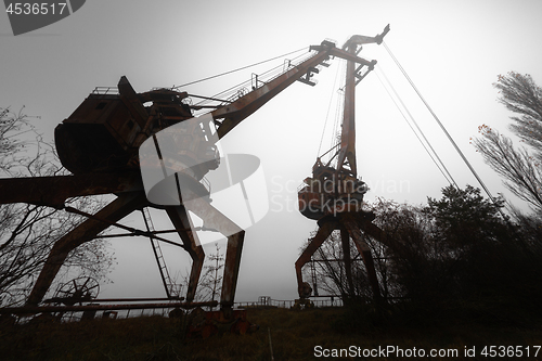 Image of Rusty old industrial dock cranes at Chernobyl Dock, 2019