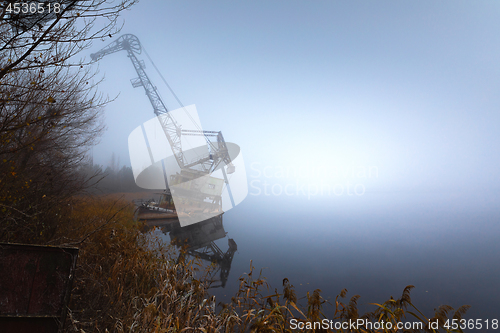 Image of Rusty old industrial dock cranes at Chernobyl Dock, 2019