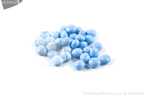 Image of Blue chocolate candies group isolated on white background. 