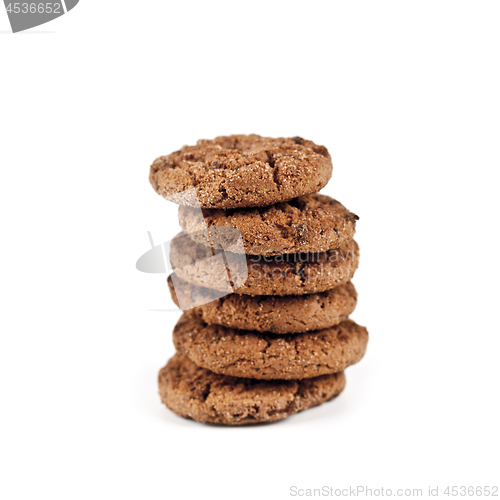 Image of Double chocolate chip cookies stack isolated on white.