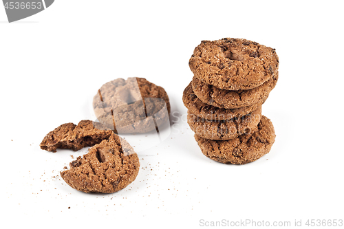 Image of Double chocolate chip cookies stack isolated on white.