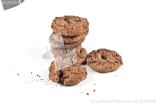 Image of Double chocolate chip cookies stack isolated on white.