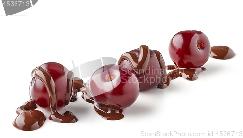 Image of sour cherries covered with melted chocolate