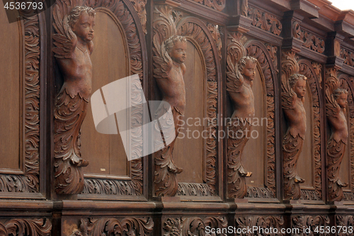 Image of A row of church pews in the old Church