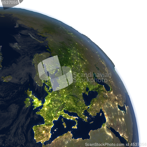 Image of Europe at night on planet Earth