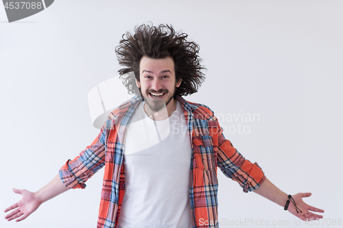 Image of man standing with open arms isolated on a white