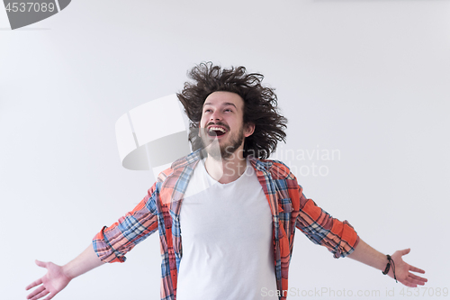 Image of man standing with open arms isolated on a white