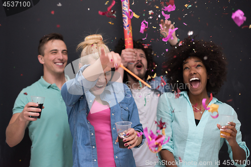 Image of confetti party multiethnic group of people