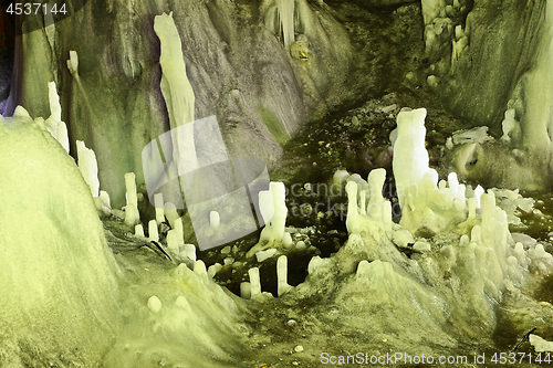 Image of details of ice formations in cave