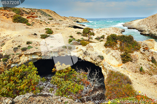 Image of view of sea shore in Milos island