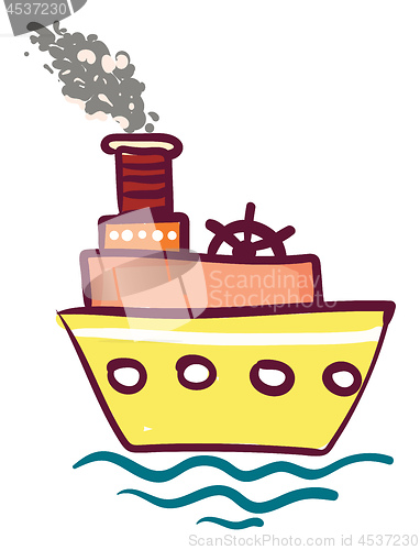 Image of Yellow triple layered steam ship vector or color illustration