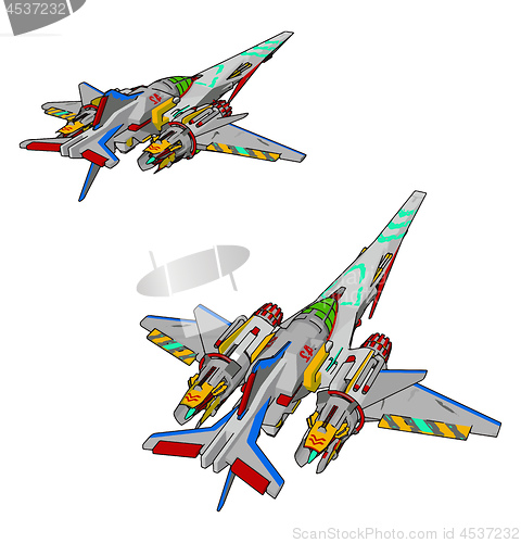 Image of Colorful fantasy battle cruiser vector illustration on white bac