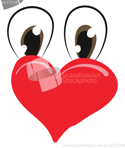 Image of Cartoon funny red heart with two-oval shaped black eyes vector o