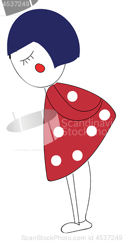 Image of Girl with blue hair and red polka dots dress looks beautiful vec