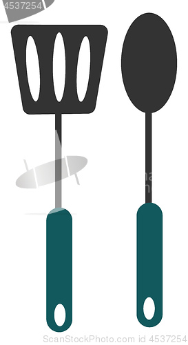 Image of Nylon slotted serving spoon and a spoon vector or color illustra