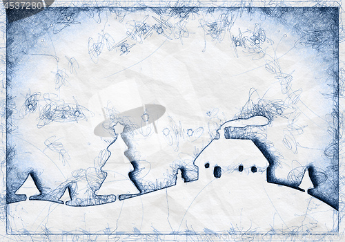 Image of blue ballpoint pen doodle christmas background