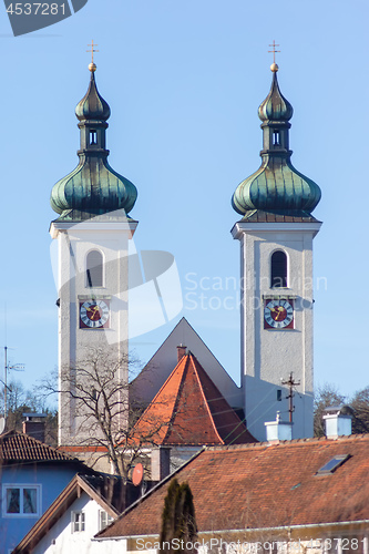 Image of towers of the church of Tutzing Bavaria Germany