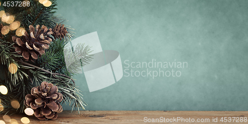 Image of twig with pine cones bokeh background