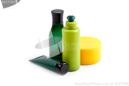 Image of Bath cosmetic products isolated on white background. 