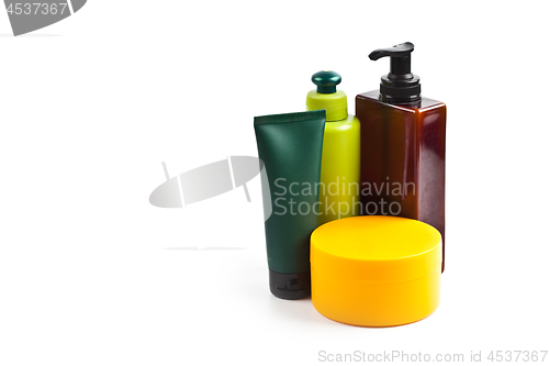 Image of Bath cosmetic products isolated on white background.