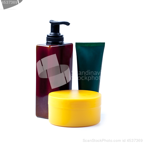 Image of Bath cosmetic products isolated on white background.