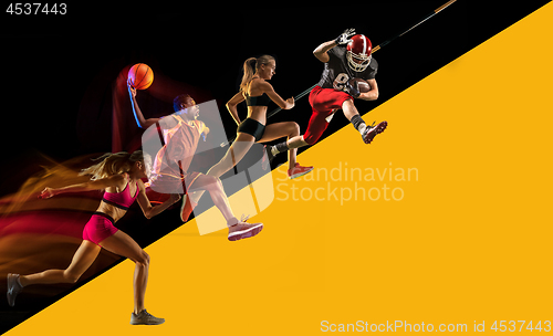 Image of Creative collage of a sportsmen in action