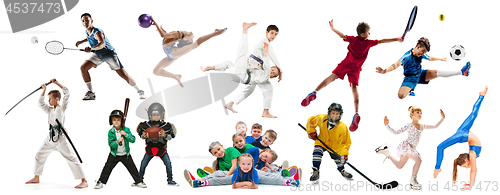 Image of Creative collage of drawned silhouettes of sportsmen