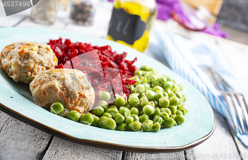 Image of cutlets with peas