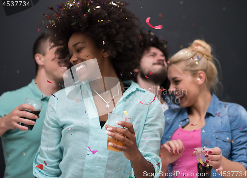 Image of confetti party multiethnic group of people