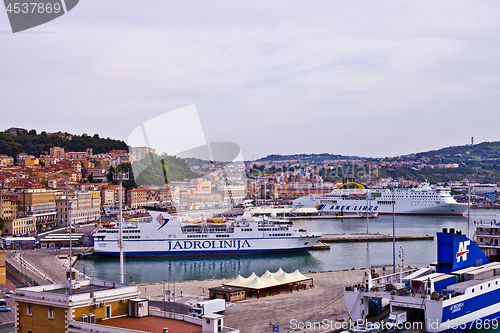 Image of Ancona, Italy - June 8, 2019: The harbor of Ancona with cruise l