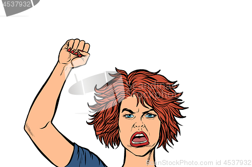 Image of angry protester woman, rally resistance freedom democracy