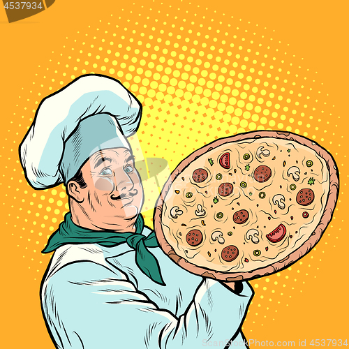 Image of Italian chef with pizza
