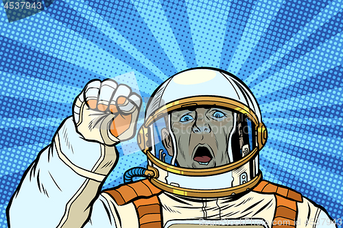 Image of angry astronaut cosmonaut protester, rally resistance freedom democracy
