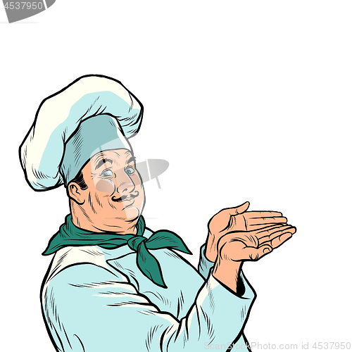 Image of the chef cook presents. food advertising