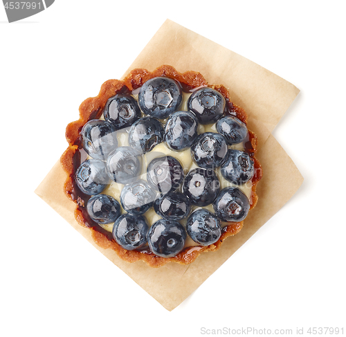 Image of blueberry tart on white background