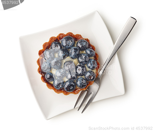 Image of blueberry tart on white background