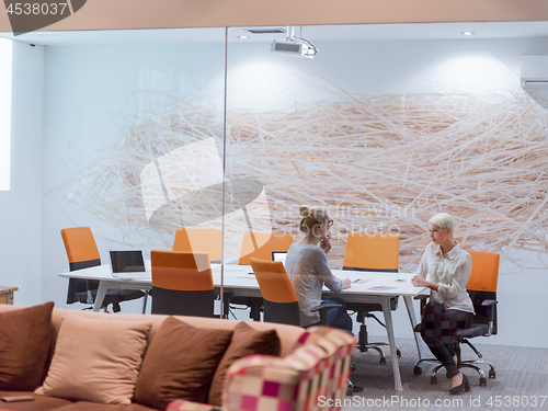 Image of Startup Business Team At A Meeting at modern night office buildi