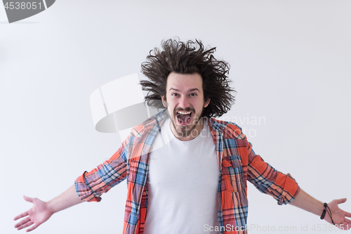 Image of man standing with open arms isolated on a white